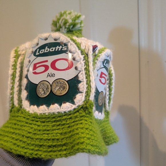 Green and White Crochet Labatts Beer Bucket Hat - Picture 2 of 6
